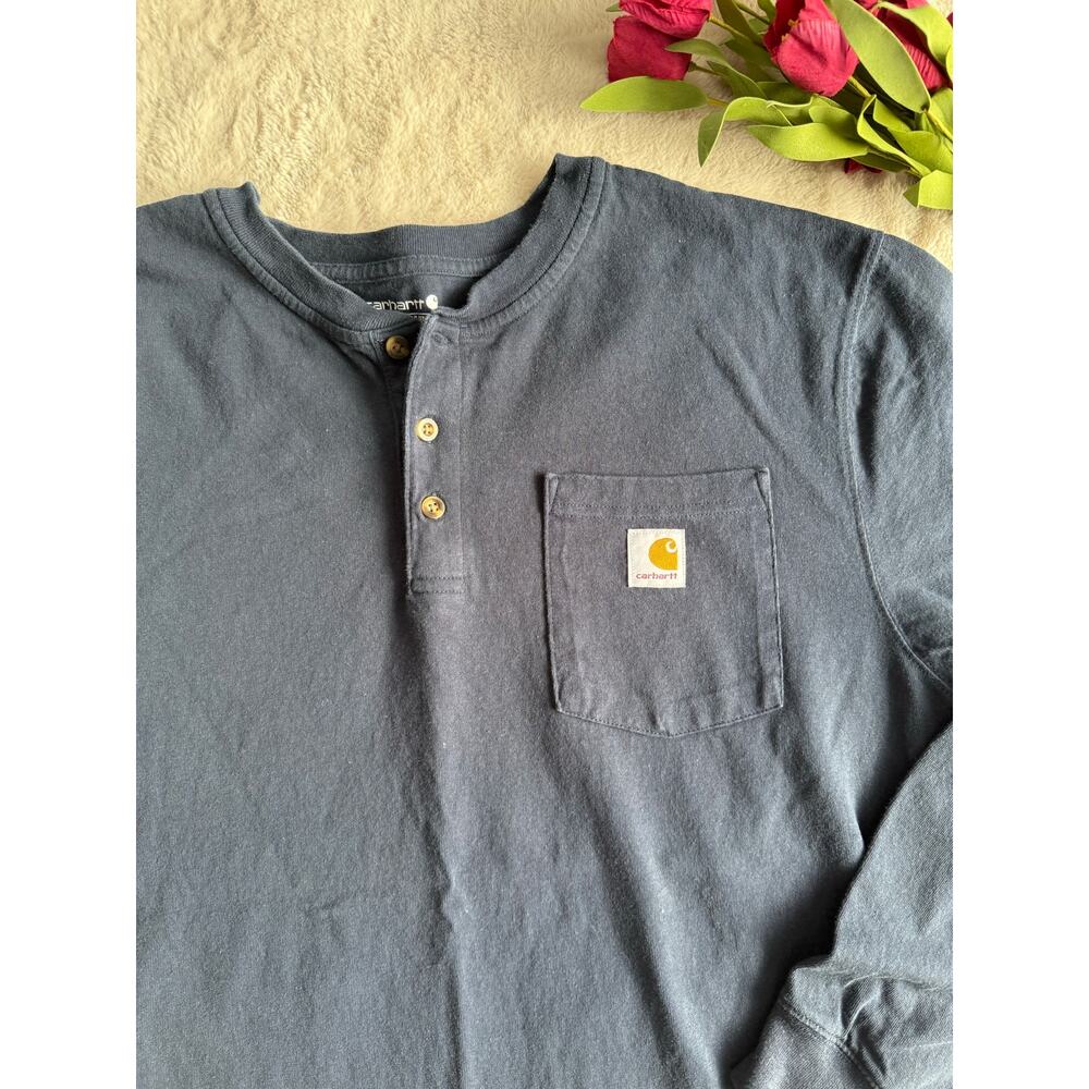 Carhartt Loose Fit Long Sleeve Henley Navy Size Large - Picture 2 of 6